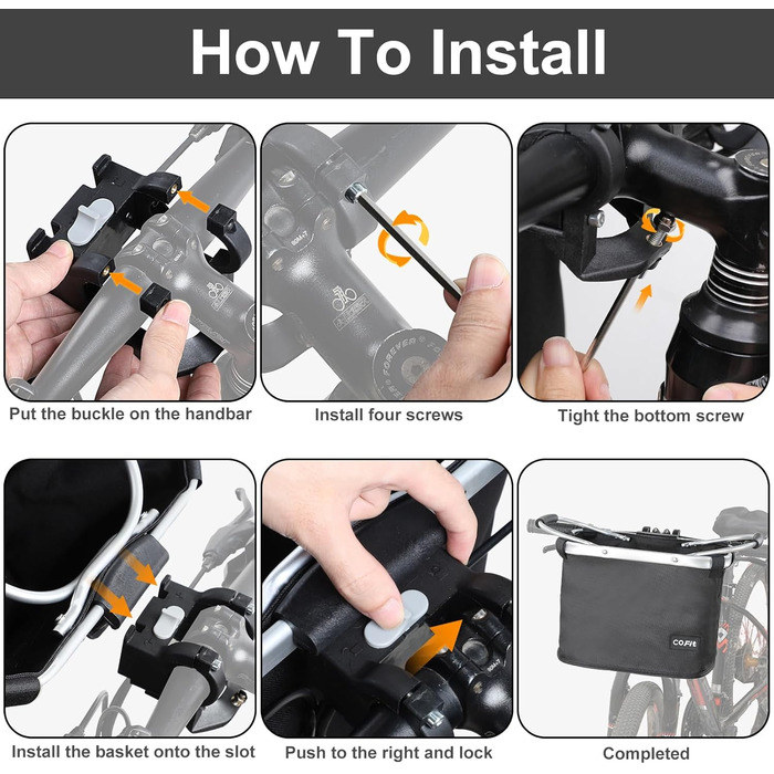 Складаний велосипедний кошик COFIT, знімний багатоцільовий кошик для велосипеда, для тварин, покупок, поїздок, кемпінгу та відпочинку на природі (Чорний)