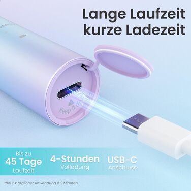 Електрична зубна щітка YUNCHI C2 з 40000 вібрацій на хвилину, звукова щітка для дорослих, зарядка USB-C, акумулятор до 55 днів, 5 режимів чищення, таймер 2 хвилини, 8 насадок, дорожній футляр, чорний (Ycdz-y7)