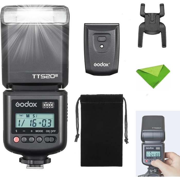 Спалах для камери Godox TT520III, швидка зарядка 1.8с, 400x потужність, сумісний з Canon, Nikon, Panasonic, Olympus, Pentax (без TTL)