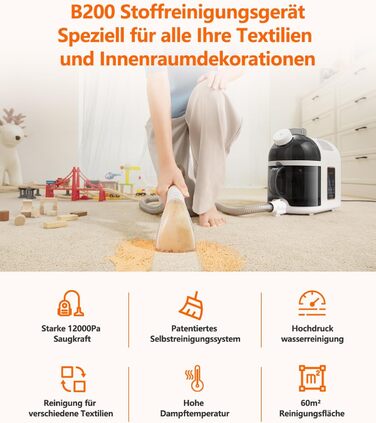 UWANT Теперішній пилосос для килимів, для диванів, килимів, м'яких меблів, мокрий/сухий пилосос з сильною потужністю всмоктування 12000Pa, 70dB (B200-білий-з щіткою для прасування)