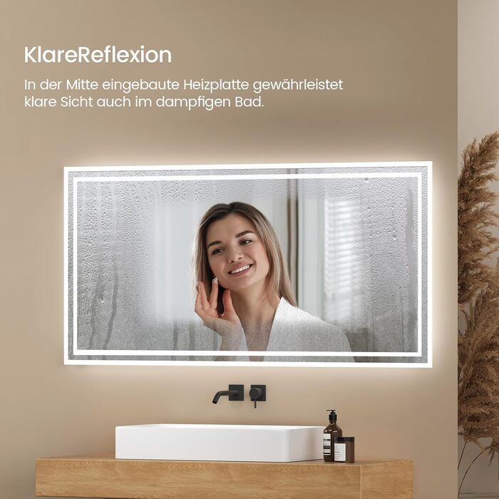 LED дзеркало для ванної кімнати EMKE 40x60 см з підсвіткою, антизапарник, регулювання кольору світла, сенсорне управління, алюмінієва рама, IP44, енергозберігаюче