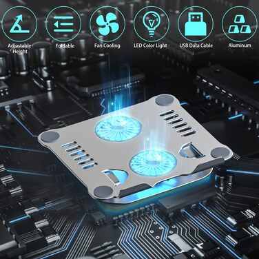 Підставка для ноутбука з регулюванням висоти та RGB вентилятором, складна, з алюмінієвого сплаву, для ноутбуків 10-17