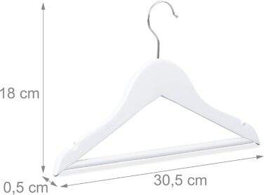 Relaxdays 40 x Children's Clothes Hangers, Wood, 360° Swivel Hook, Wooden Clothes Hangers for Kids, WxH: 18 x 30.5 cm, Clothes Hanger Set, white