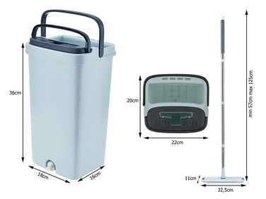 Плоский швабра з віджимачем та двокамерним відром для миття підлоги, 3 смінні насадки