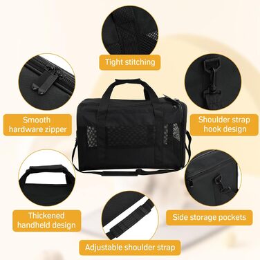 Транспортна сумка для кота та собаки Amexo, складана переноска для тварин, переноска для котів та собак середніх розмірів до 10 кг, 44 x 27 x 28 см (чорна)