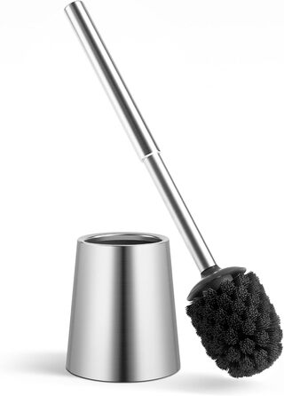 Торцева щітка для унітазу з нержавіючої сталі 304, довговічна та надійна, сучасний дизайн, змінний насадок, ідеальна для дому, офісу, готелю та квартири (геованізоване срібло), щітка з щетиною