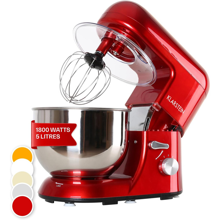 Klarstein Kitchen Machine, Stand Mixer with 5L Bowl, 2000W Professional Kitchen Machine with Dough Hook and Whisk, Universal Kitchen Machine with 6 Speeds, Dough Machine for Stirring, Kneading and Whipping Coral