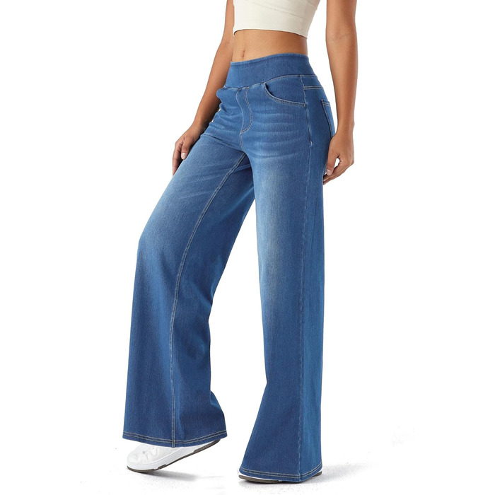 Джинси жіночі LaiEr з широкими штанинами, висока талія, прямий крій, середньої посадки, блакитний колір, еластичні, XL