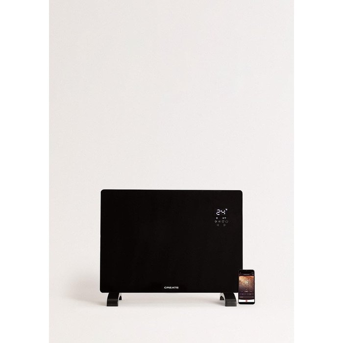 Електричний конвектор CREATE/WARM Crystal 2000W з WiFi, LED-сенсорний екран, 2 режими (1500W, Чорний)
