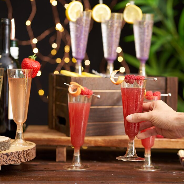 50 преміум келихів для шампанського MATANA з золотим гліттером, 150 мл - багаторазові келихи для шампанського, коктейлів, десерту та вина. Пластикові келихи для вечірки та весілля, 50 шт.