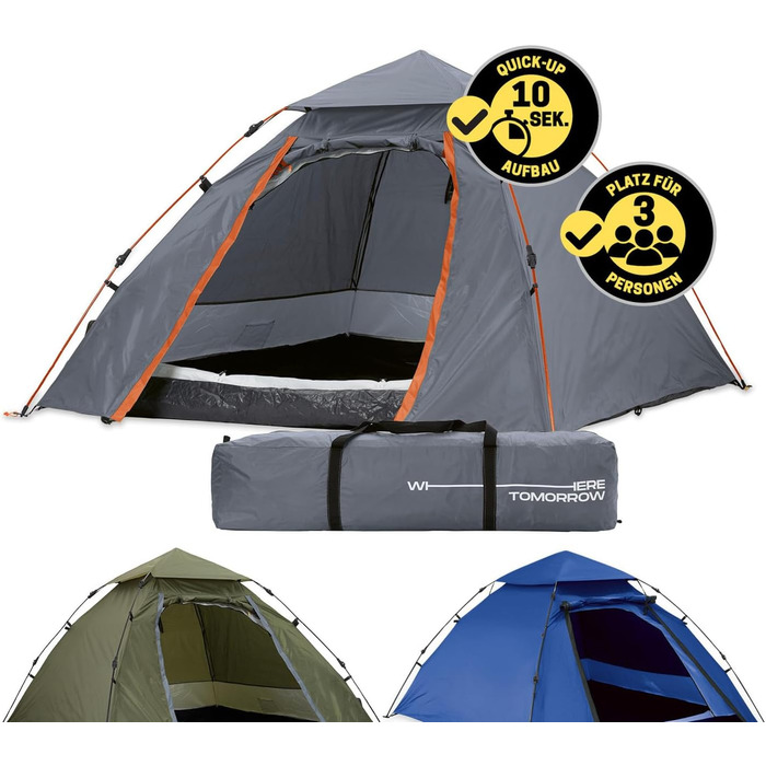 Намет туристичний Lumaland Outdoor Kuppelzelt для кемпінгу, трекінгу та фестивалів, 2-3 особи, 215x195x120 см, зелений (сірий)
