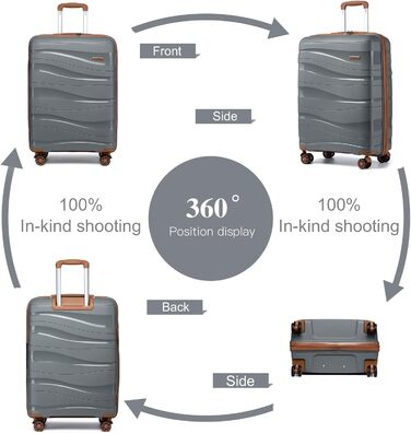 KONO Чемодан середнього розміру 65 см з поліпропілену, з TSA замком, 65x46x26.5 см (Крем-білий) (Сіро-коричневий), ручна поклажа