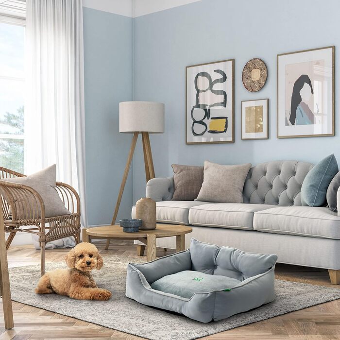 UNITED COLORS OF BENETTON. Pets - Dog and Cat Bed, Ergonomic Bed for Small Dogs, Made of Polyester, Machine Washable, Fluffy, in Grey, Size S, 50x40x18 cm