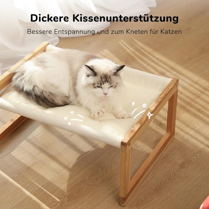 Cat bed and dog bed, elevated, large, and breathable, made of high-quality birch plywood, 53W x 42L x 25H cm - Ideal for cats and small dogs (white)