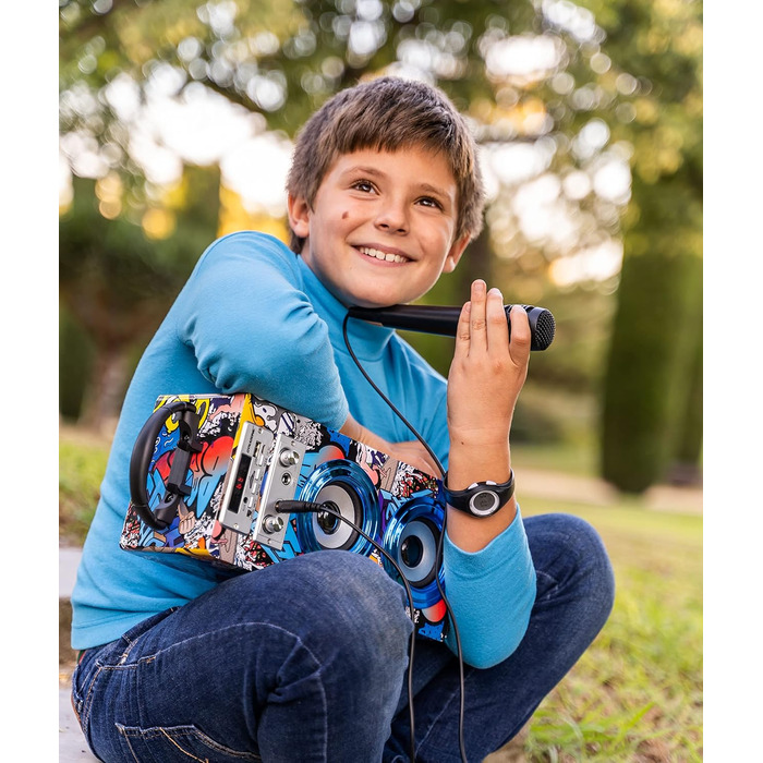 Караоке DYNASONIC з 2 мікрофонами, портативна караоке-машина, Bluetooth-колонки, USB та SD-картрідер, світлові ефекти, подарунок для дітей 5-13 років (Model 22 lights)