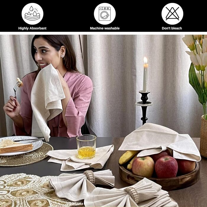 Linen-cotton-flax fabric napkin with hem, 50x50 cm, natural, wedding napkins, cocktail napkins, cloth napkins, cotton napkins, machine-washable napkins, 12 pieces