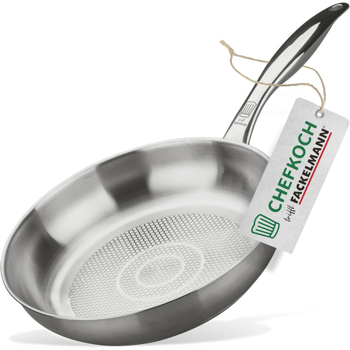 Fackelmann Chefkoch 2-Piece Stainless Steel Fry Pan Set - 28cm & 24cm - Induction Compatible & Dishwasher Safe