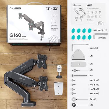 Кріплення для монітора ONKRON G160-W (білий) – 2 монітори, 13-32 дюйми, до 8 кг, VESA 75x75-100x100