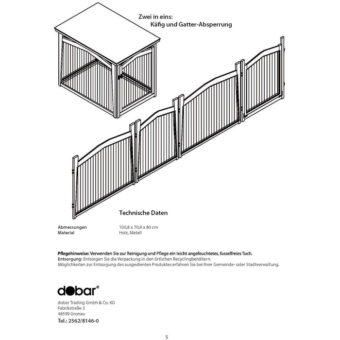 Дерев'яний вольєр для собак Dobar® розмір M з функцією столу - вольєр-будка для собак, 83 x 55 x 59 см, білий (коричневий, L 101 x B 71 x H 80 см)