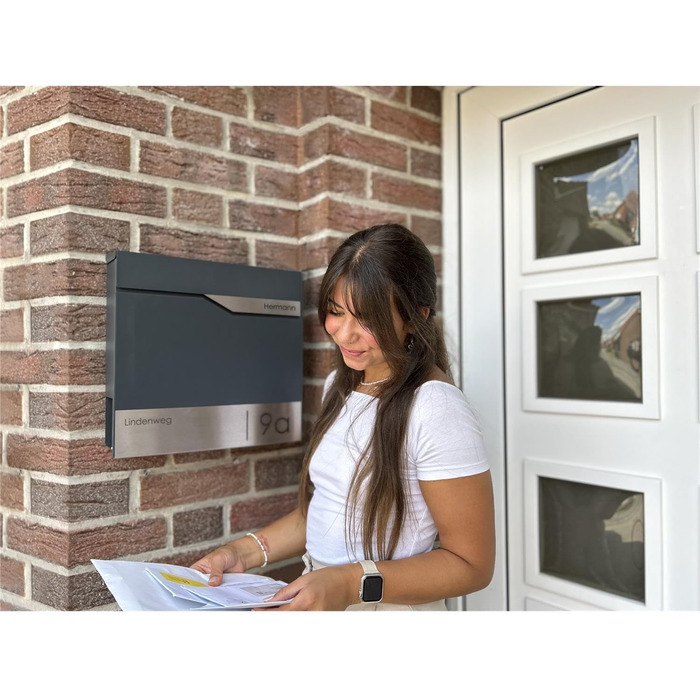 Поштовий ящик Metzler Anthrazit RAL 7016 з газетницею та табличкою з нержавіючої сталі V2A, антикорозійний, сучасний, 10 років гарантії на запчастини