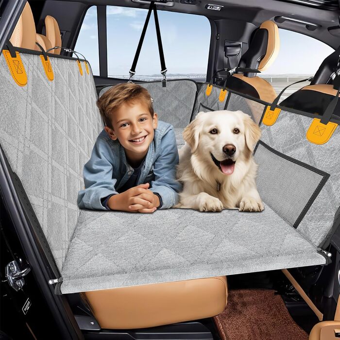 Loiion Dog Car Seat Cover - Waterproof & Protective Back Seat Liner for Cars, SUVs & Trucks - Durable, Non-Slip, Hard Bottom - Grey