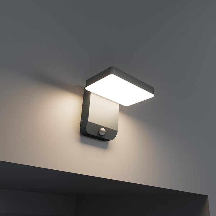 Зовнішнє LED-світильник K-Bright з датчиком руху, вологозахист IP65, для балкона та саду, темно-сірий