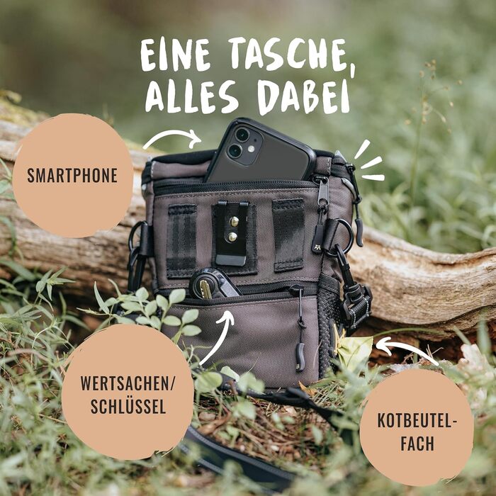 Сумка для ласощів для собак Rudelkönig - практична сумка для прогулянок та дресирування, з дозатором кульок, для підвішування, сірий колір