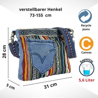 Sunsa Women's Bags Crossbody Bag Handbag Canvas & Jeans. Large Boho Crossbody Bag/Bag Shoulder Bag, Gift Ideas for Women/Girls Sustainable Products (Jeans/Colorful)