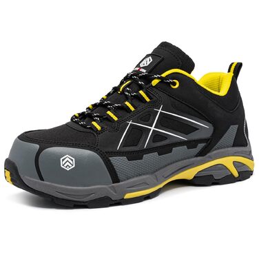 Робочі черевики LARNMERN для чоловіків та жінок. Безпечні черевики SRC, антистатичні, зі сталевим підноском, протипрокольні, легкі, комфортні, дихаючі (43.5 EU, жовті)