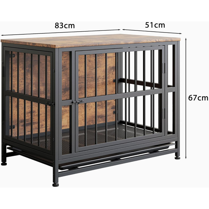Дерев'яний вольєр для собак, 83 см: велика собача будка, вольєр з 2 дверима, знімний піддон, приліжний столик