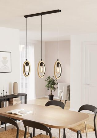 Торшер EGLO Basildon 1: дерев'яний торшер з абажуром, з вимикачем, E27, для вітальні, спальні, чорний, натуральний колір