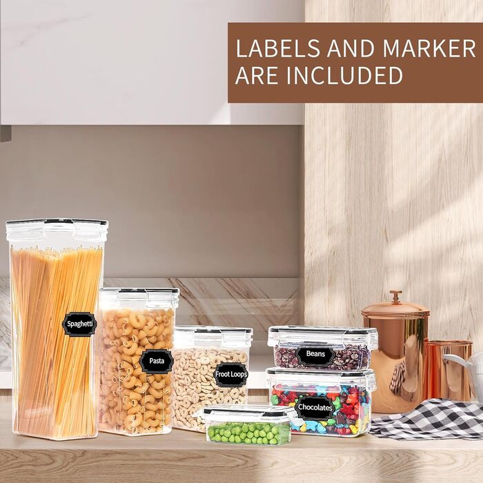 36 пластикових контейнерів Skroam з кришкою - контейнери для зберігання з кришкою, BPA-free, для крупи, борошна, цукру, макаронів та організації кухні