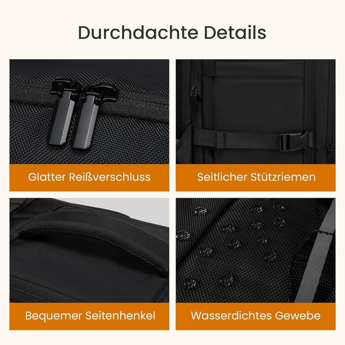 LOVEVOOK Рюкзак ручної поклажі 40L, великий розширюваний туристичний рюкзак для чоловіків, рюкзак для ноутбука 17 дюймів, валіза-рюкзак, ручна поклажа для подорожей, чорний