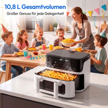 Аерофритюрниця з двома камерами MEDION P25 XXL Flex M, 10.8 л, без PFAS, біла