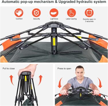 Amflip туристичний намет для 1 особи, автоматичний Pop Up, ультралегкий купольний, 4 сезони, водонепроникний і вітростійкий, із знімним зовнішнім тентом, двошаровий, зелений