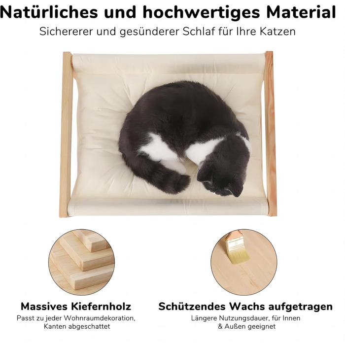 Cat bed and dog bed, elevated, large, and breathable, made of high-quality birch plywood, 53W x 42L x 25H cm - Ideal for cats and small dogs (white)