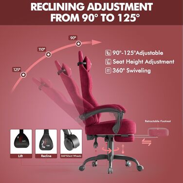 Ігрове крісло Ferghana Ergonomic Gaming Chair з оксамиту, з підтримкою попереку та підголівником, офісне крісло для геймерів та роботи (Червоне, LW220)