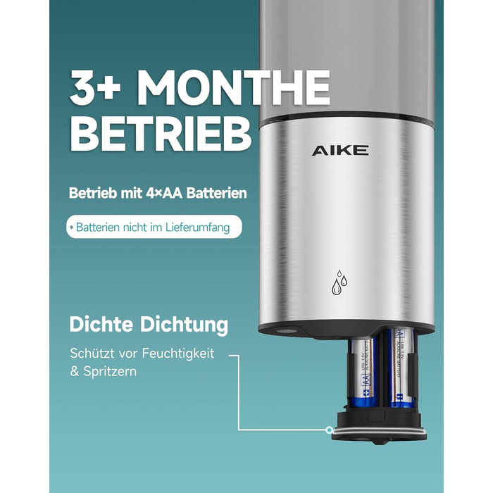 Автоматичний дозатор мила AIKE для рідкої мила, настінний, для кухні та ванної кімнати, IPX7, вологостійкий, 400 мл, з нержавіючою сталлю, шліфована