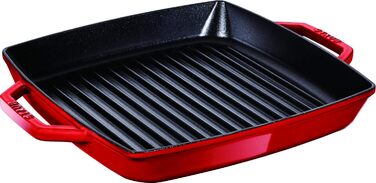 STAUB Чавунна квадратна гриль-пательня з двома ручками, 23 см, для всіх плит та духовки, індукційна, червона