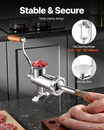 М'ясорубка ручна VEVOR з нержавіючої сталі, з присоскою та насадками для ковбас, для дому, кухні, ресторану, м'ясного магазину #10