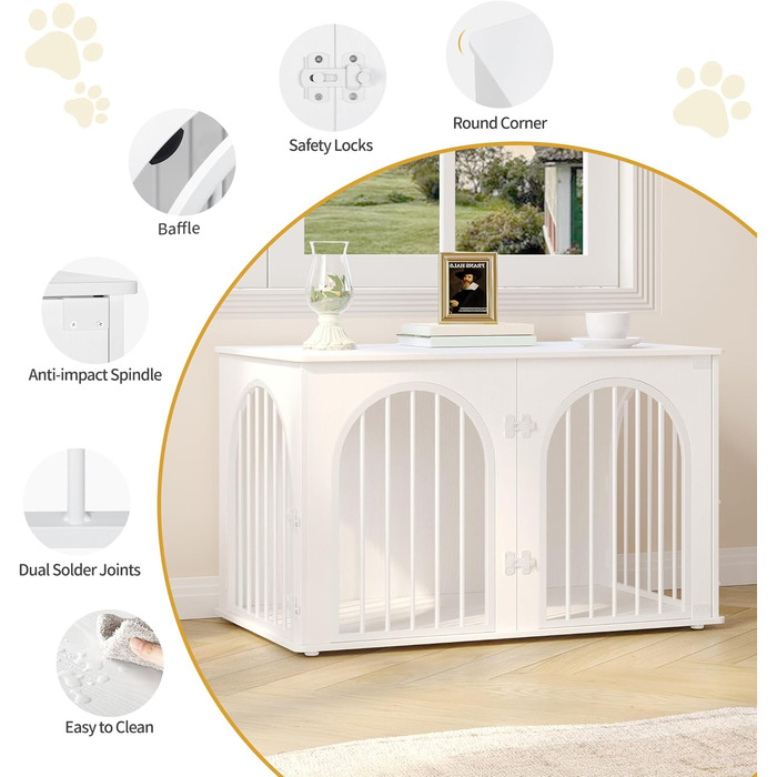 Клітка для собак Hzuaneri, 100 см, 3 двері, сучасний дизайн, для дому, висока міцність, 100 x 60 x 63 см, DFC84101B (білий)