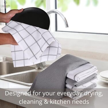 UniQloth 6-Piece Dish Towel Set - 100% Cotton - for Restaurant, Bar, Glass - Absorbent, Machine Washable Dish Towels with Hanging Loop - 38x64 cm Grey