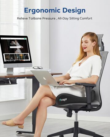 Ортопедична подушка для сидіння Feagar з memory foam - ергономічна подушка для офісного крісла, авто та дому - для полегшення болю в куприку при тривалому сидінні, неслизька (до 100 кг)