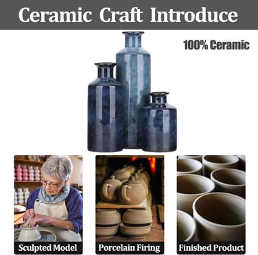 Набір керамічних ваз блакитного кольору – 3 шт. Вази у стилі фермерського будинку, декор для дому, вітальні, столу, каміну та входу