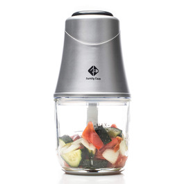Електричний подрібнювач Family Care для кухні: 3 титанові леза, 300W, скляна чаша 600 мл, багатофункціональний, для м'яса, цибулі, овочів, горіхів, льоду