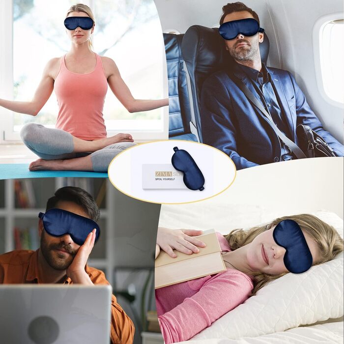 Маска для сну ZIMASILK з регулюванням, 22 Momme, 100% шовк марука, 3D-форма, супер м'яка та дихаюча, блокує світло, темно-синя