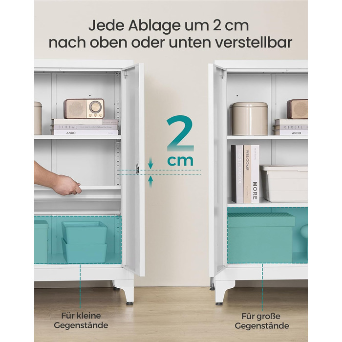 SONGMICS File Cabinet, Multi-Purpose Cabinet, Office Cabinet with 2 Doors, Lockable Cabinet, Steel Storage Cabinet, for Study Room, Living Room, Matte White OMC012W01