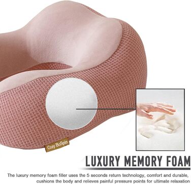 Подушка для шиї у подорожах, Memory Foam, рожева - зручна та портативна підтримка для кемпінгу та сну