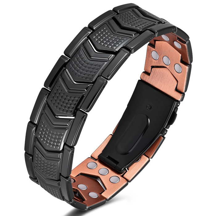 Медальйон з міді для чоловіків, 99% масивна мідь, магнітний браслет з магнітами, регульований розмір, з подарунковою коробкою (чорний щит)