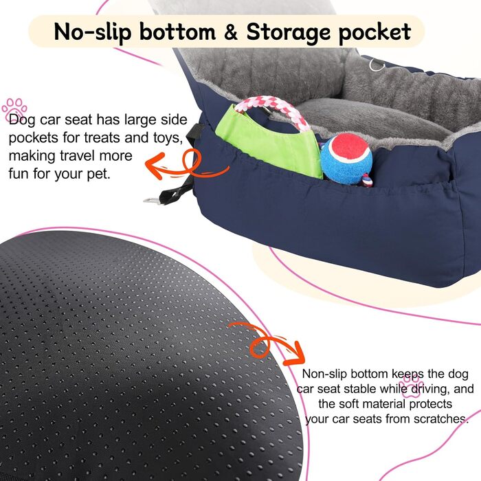 Автокрісло для собак SIVEIS – м'яке ліжко з кишенькою, захист від подряпин, з ременем безпеки